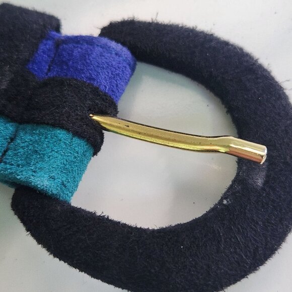 Vintage Jaeger Blue Black Turquoise Suede Belt Size 32 - Picture 3 of 5
